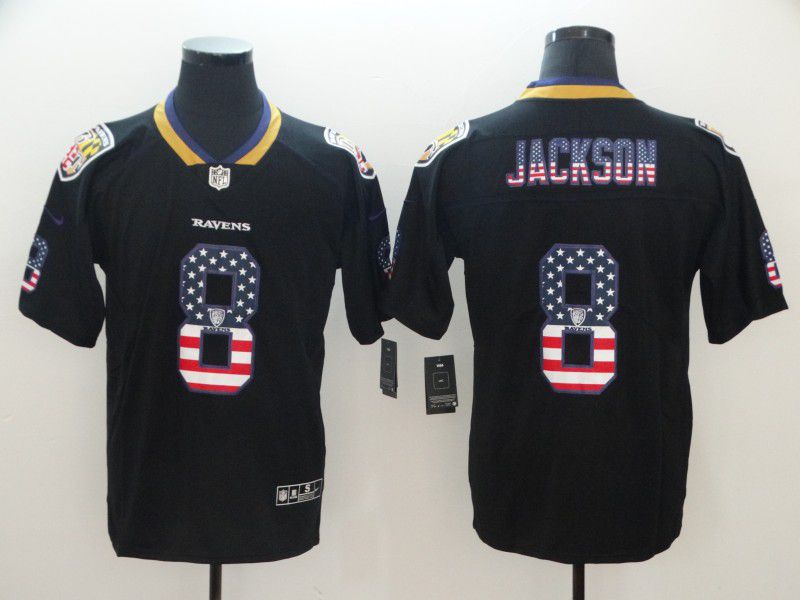 Men Baltimore Ravens #8 Jackson Nike USA Flag Fashion Black Color Rush Limited NFL Jerseys